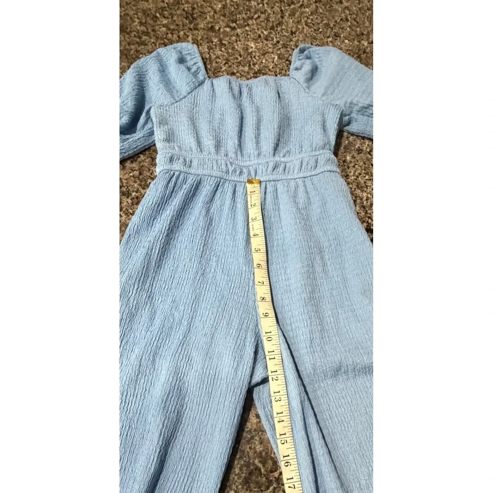Trixxi Girl Kids Blue Textured‎ Wide Leg Jumpsuit Puff Sleeve Size S T5B427STLI